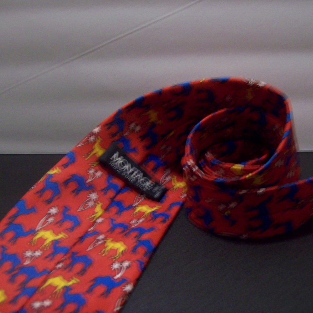 Montage 100% Silk Red with Blue & Yellow Camel Tie - Picture 5 of 5